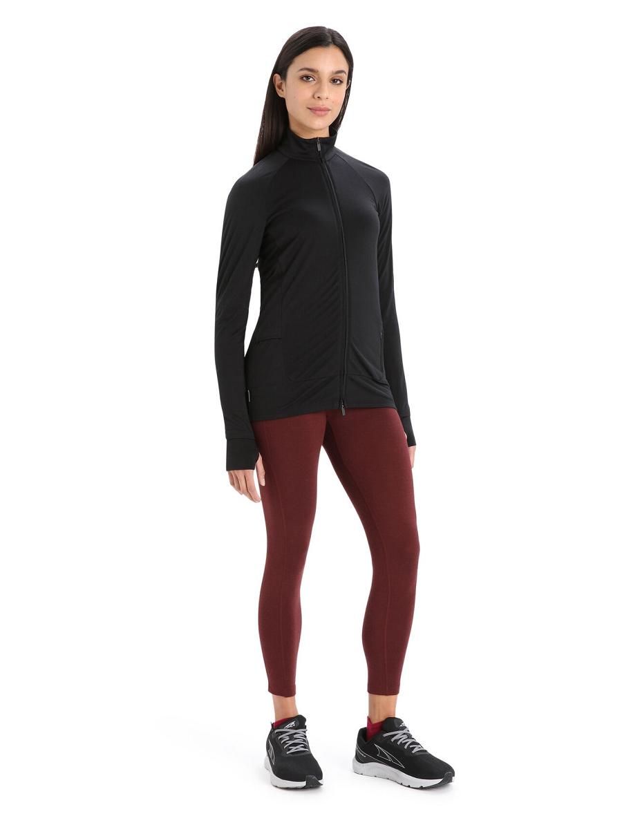 Black Icebreaker ZoneKnit™ Merino Long Sleeve Zip Women's Hoodie | AU 1668SGLO